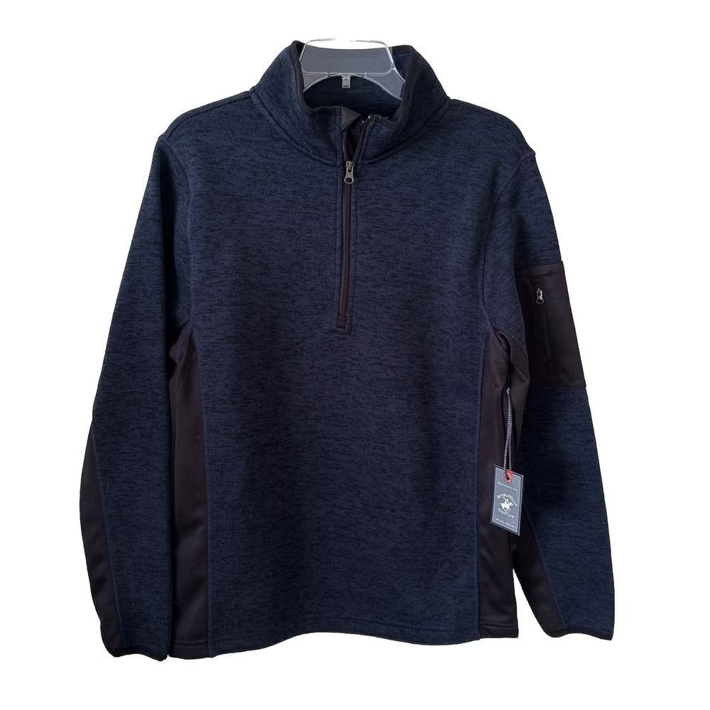 NWT Bevery Hills Polo Club Mens Small Dark Blue & Black 1/4 Zip Pullover Shirt